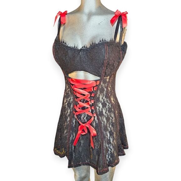 Intimate Attitudes Black Red Lace Corset Dress - Picture 6 of 11